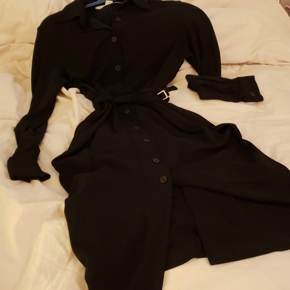 Black long sleeved, belted dress!